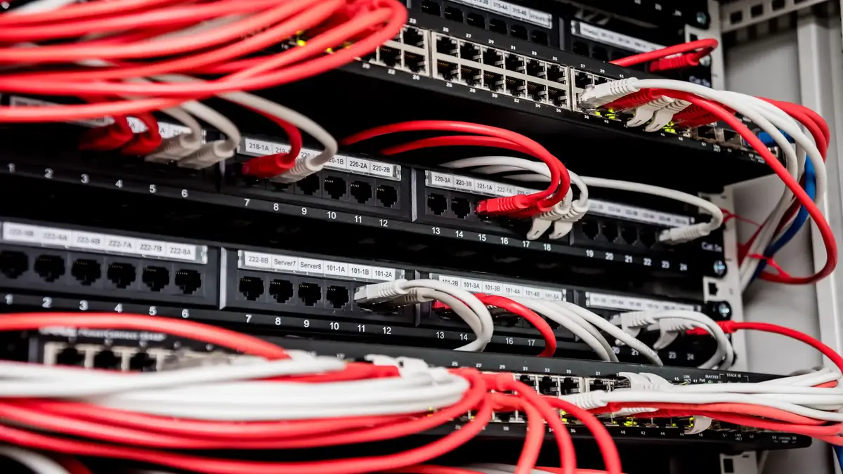Network switch and ethernet cables in data center