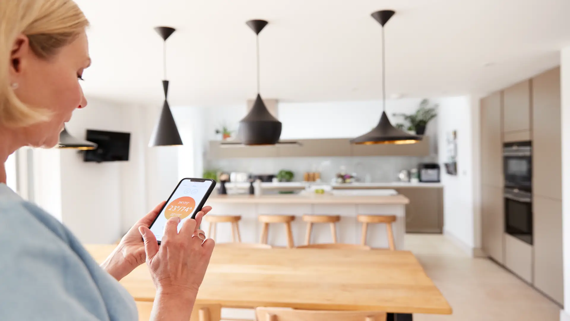 Close up of woman using smartphone app