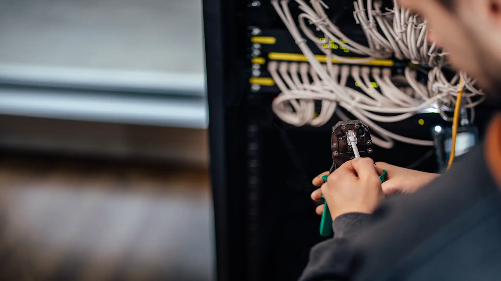 Technician crimping network connector