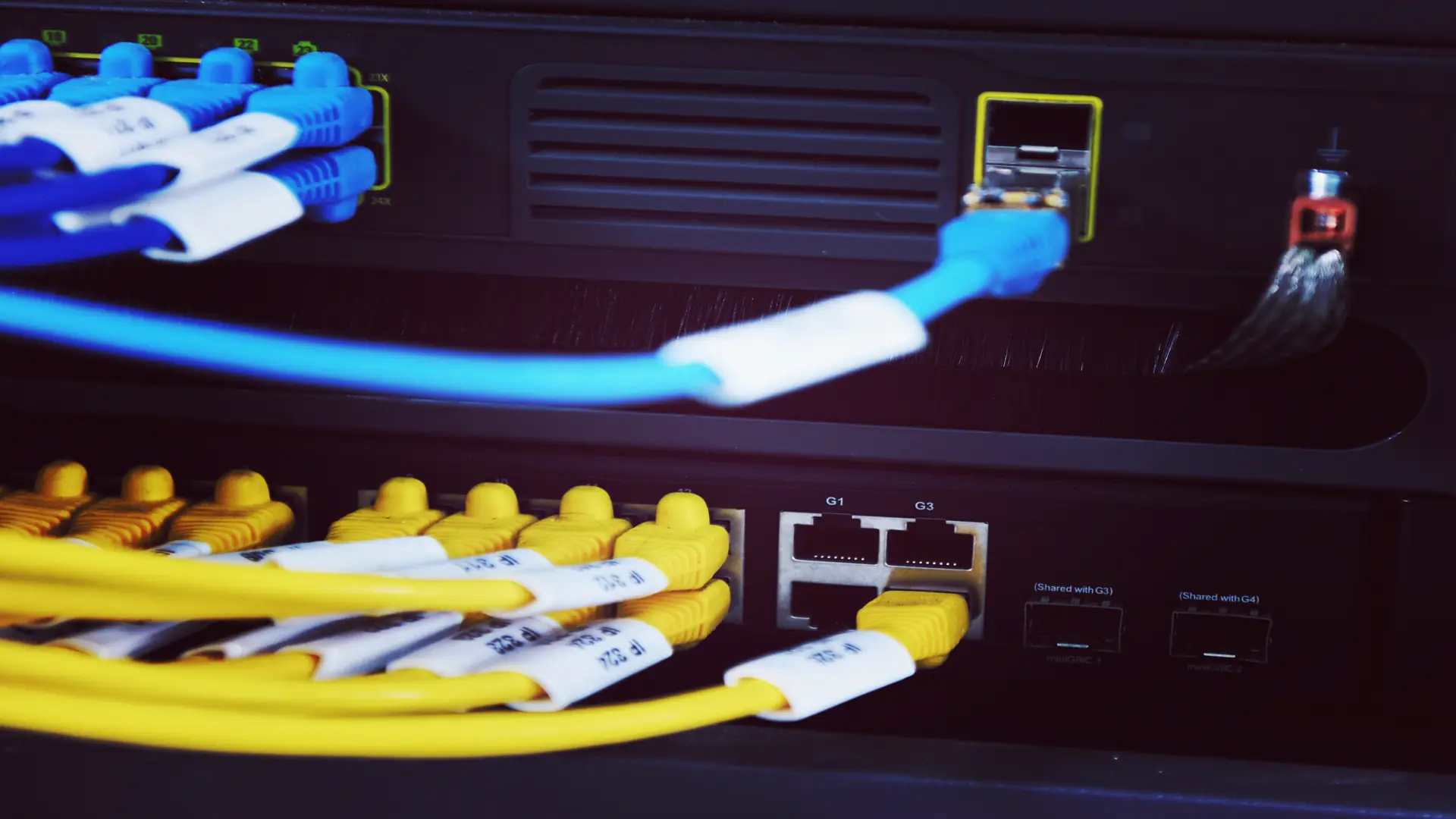Network server room with organized cabling
